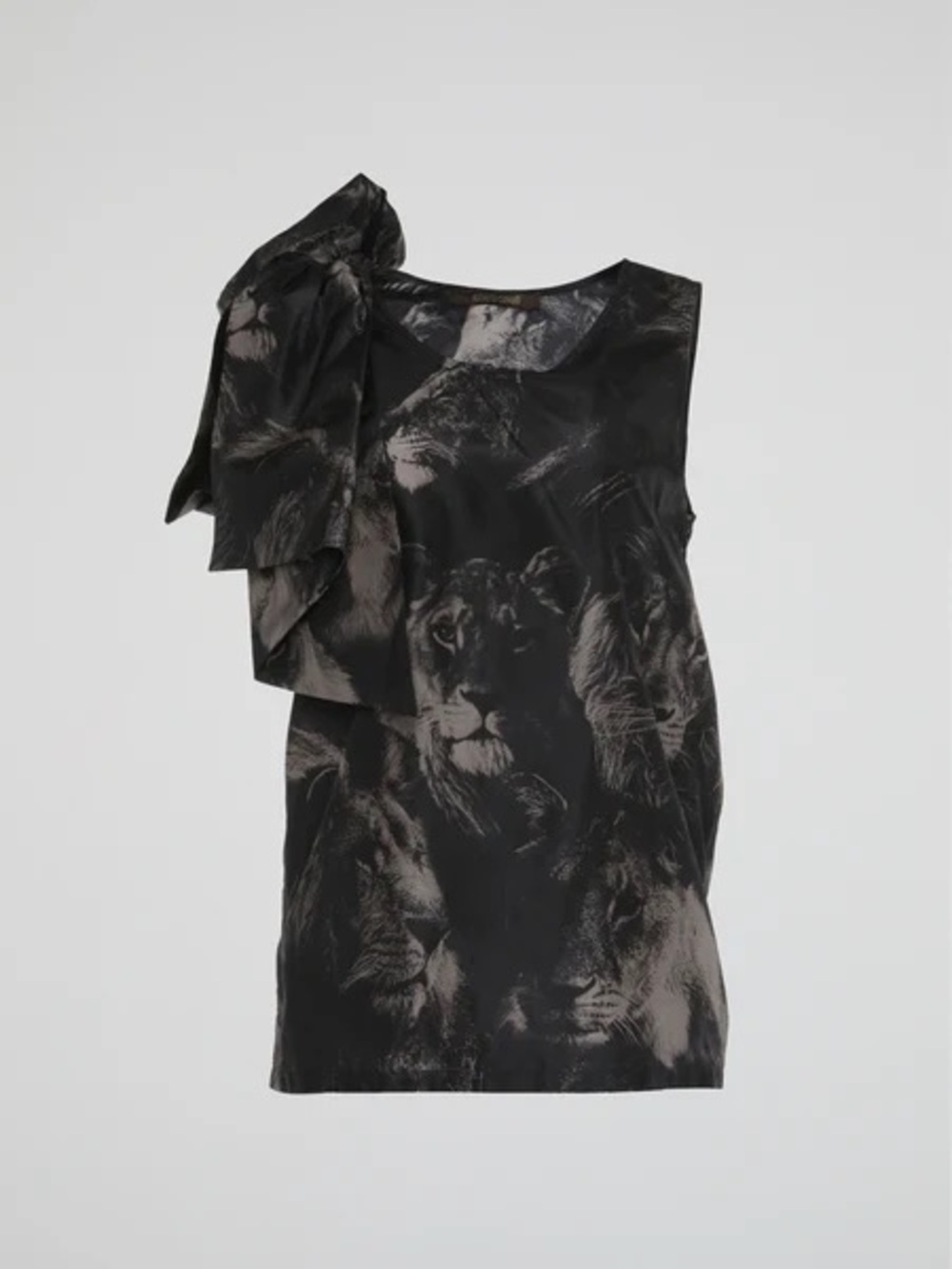 Roberto Cavalli One-Shoulder Lion Print Silk Top